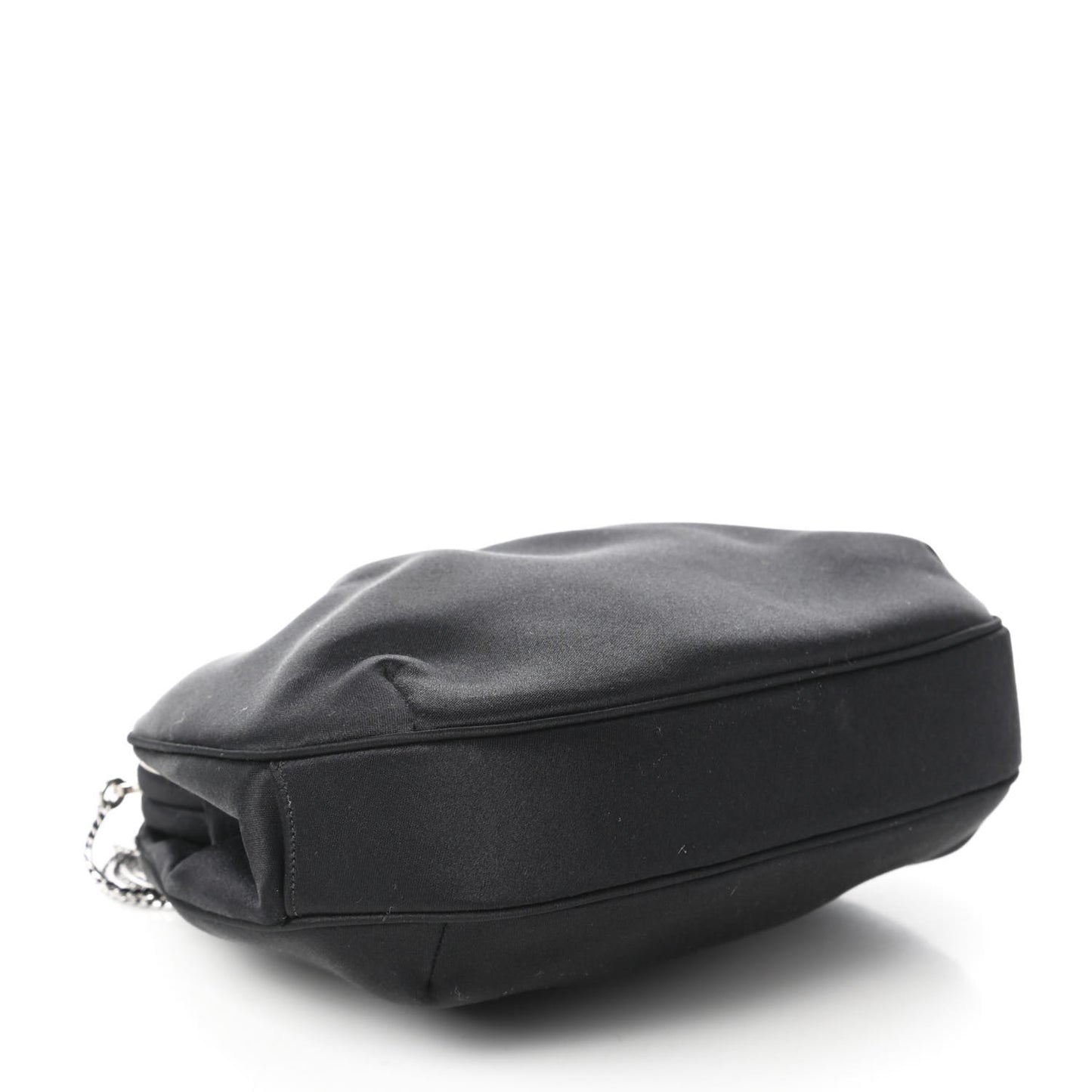 Satin Crystal Pleated Evening Bag Black