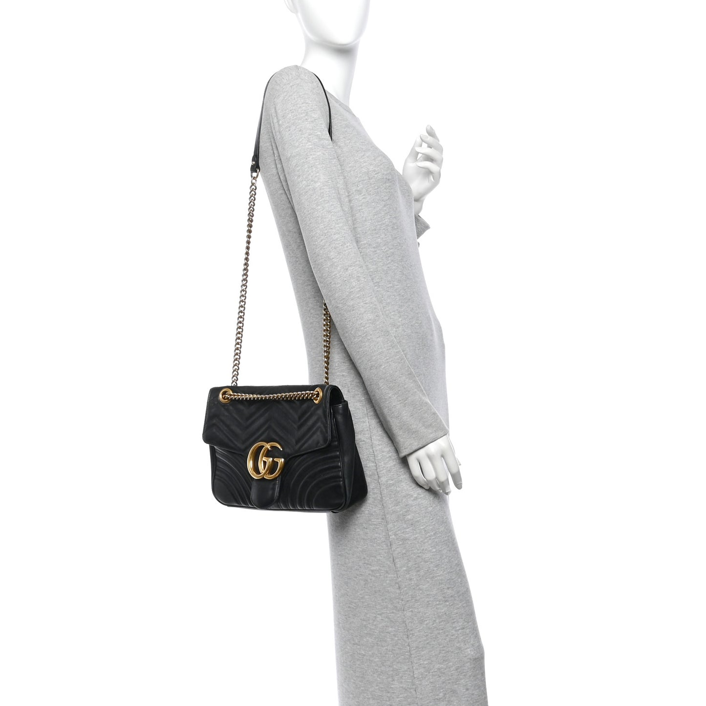 Calfskin Matelasse Medium GG Marmont Shoulder Bag Black