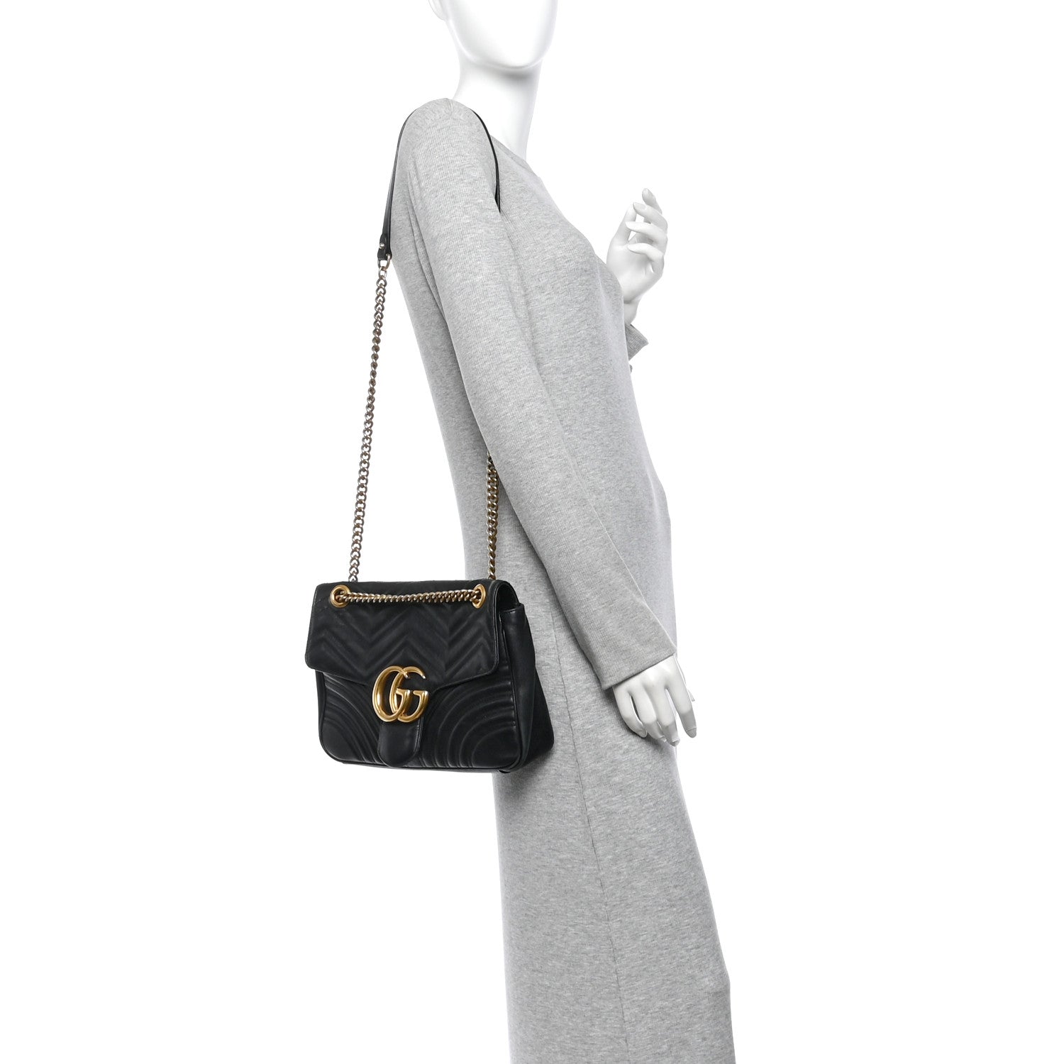 Gucci Calfskin Matelasse Medium GG Marmont Shoulder Bag Black 2 of 17