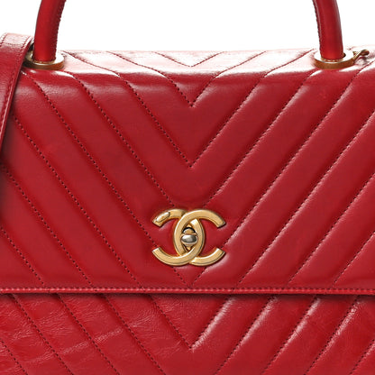 Chanel Calfskin Chevron Quilted Large Coco Handle Flap Red 8 of 12