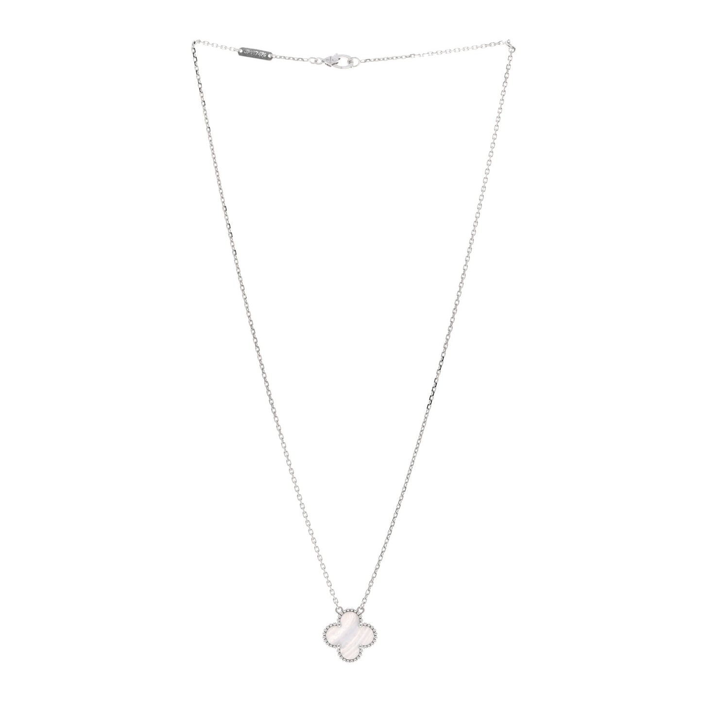 18K White Gold Chalcedony Vintage Alhambra Pendant Necklace