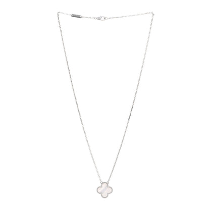 Van Cleef & Arpels 18K White Gold Chalcedony Vintage Alhambra Pendant Necklace 3 of 6