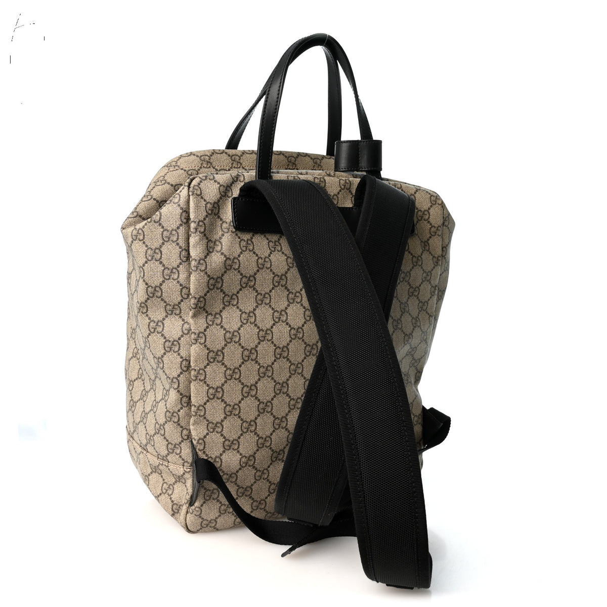 Soft GG Supreme Monogram Appia Calfskin Web Tote Backpack Beige Ebony Black