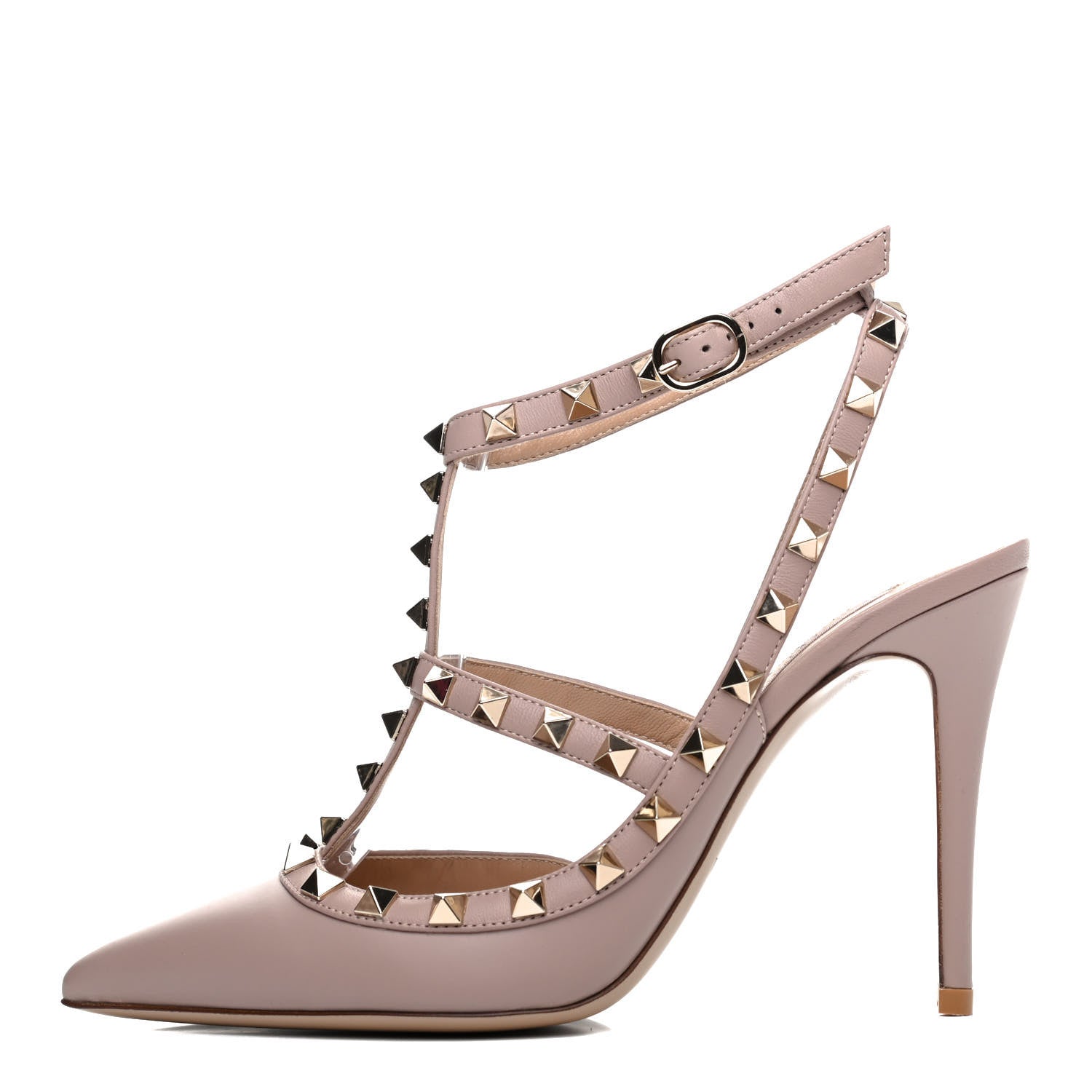 Valentino Garavani Nappa Rockstud Ankle Strap Pumps 37.5 Poudre 1 of 10