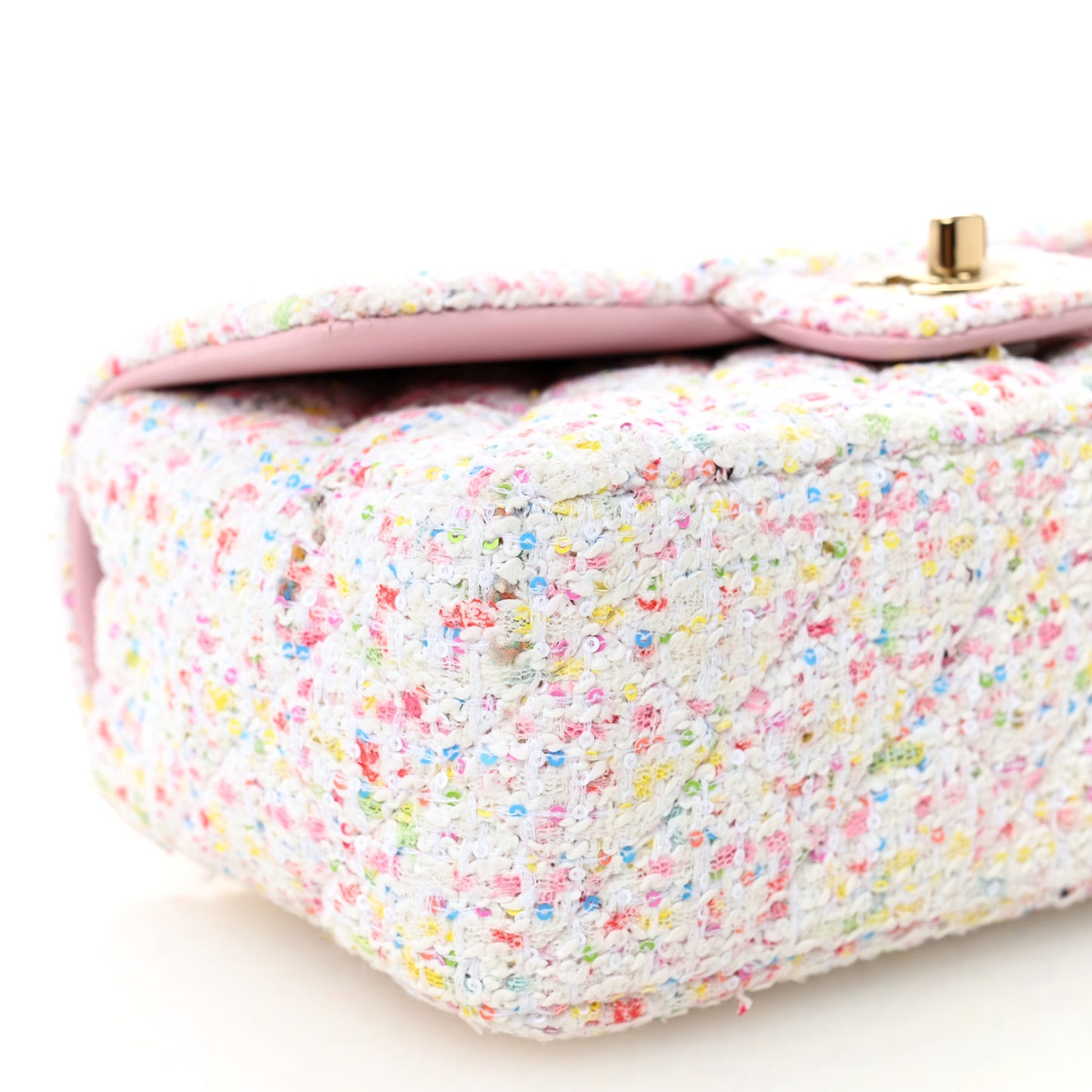 Tweed Sequin Quilted Mini Rectangular Flap White Pink Green Blue