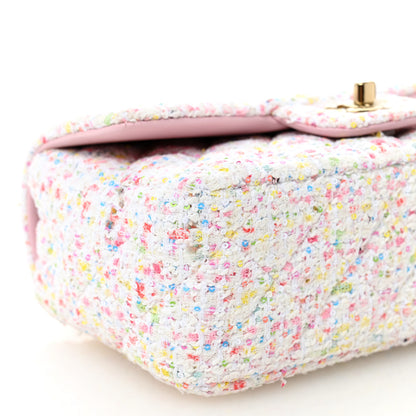Chanel Tweed Sequin Quilted Mini Rectangular Flap White Pink Green Blue 9 of 10