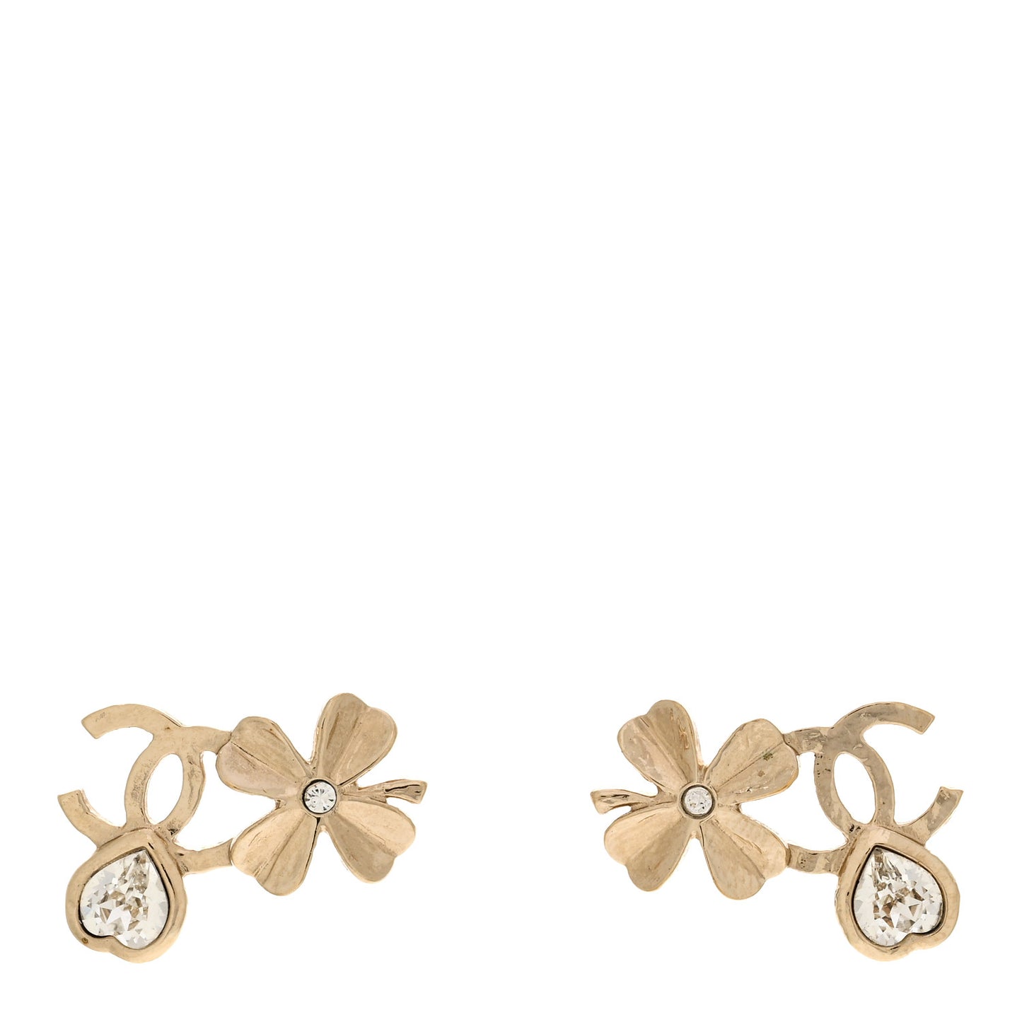Crystal Shamrock CC Heart Earrings Gold