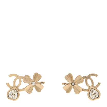 Chanel Crystal Shamrock CC Heart Earrings Gold 1 of 5