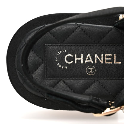 Chanel Satin Pearl Quilted Flat Sandals 36.5 Black 8 of 9