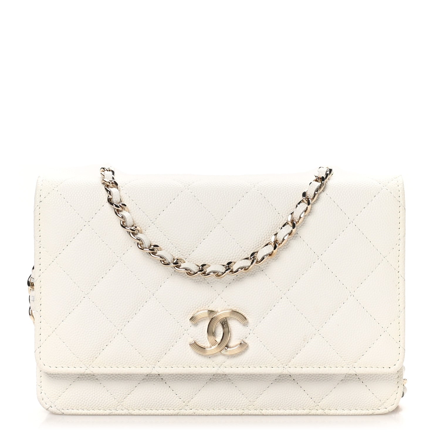 Chanel Caviar Quilted Striated CC Wallet on Chain WOC White 1 of 12