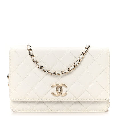 Chanel Caviar Quilted Striated CC Wallet on Chain WOC White 1 of 12