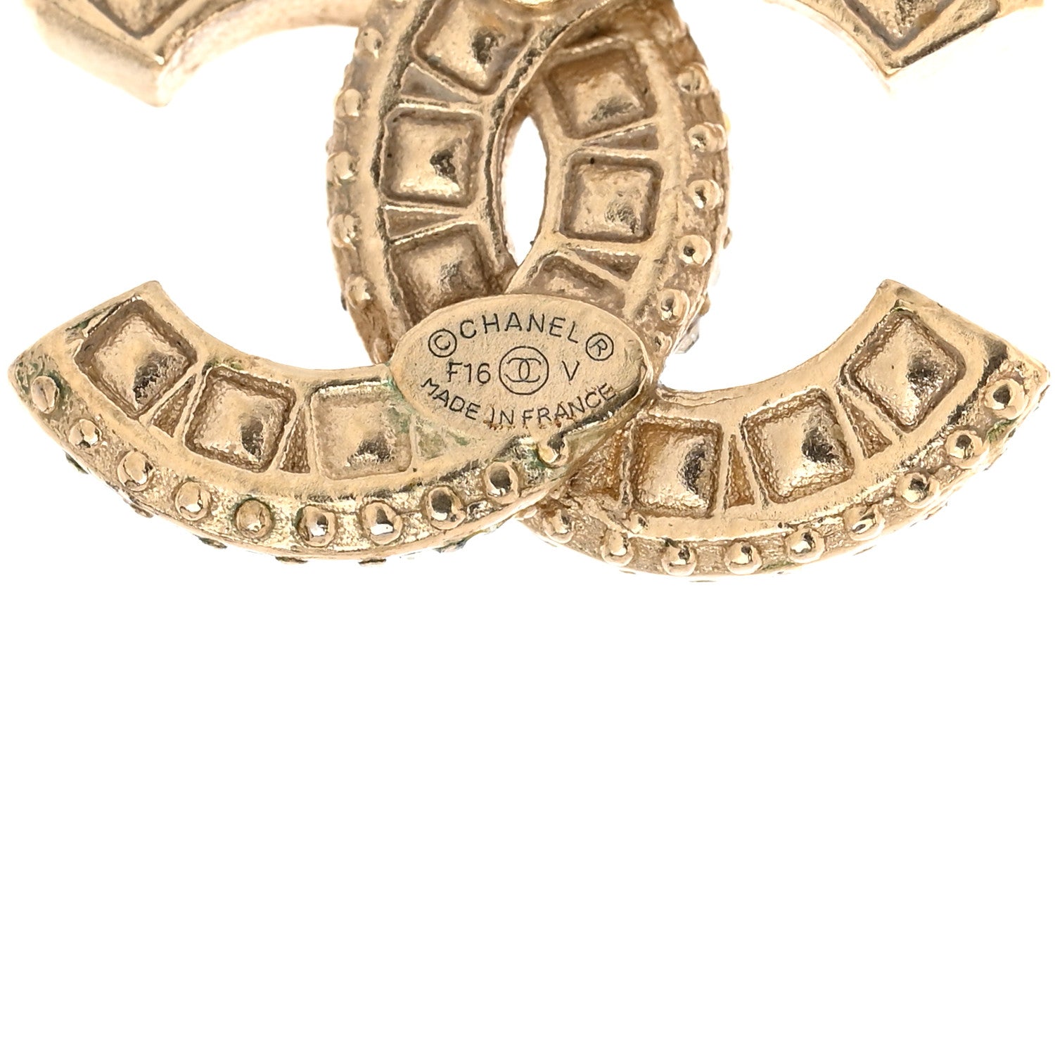 Chanel Crystal Timeless CC Earrings Light Gold 3 of 4