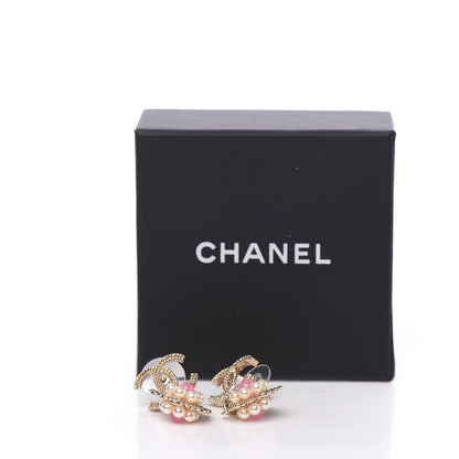 Chanel Pearl Resin CC Flower Drop Earrings Pink Gold 5 of 5