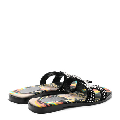 Hermes Suede Goatskin Studded Oran Sandals 35.5 Black 4 of 11