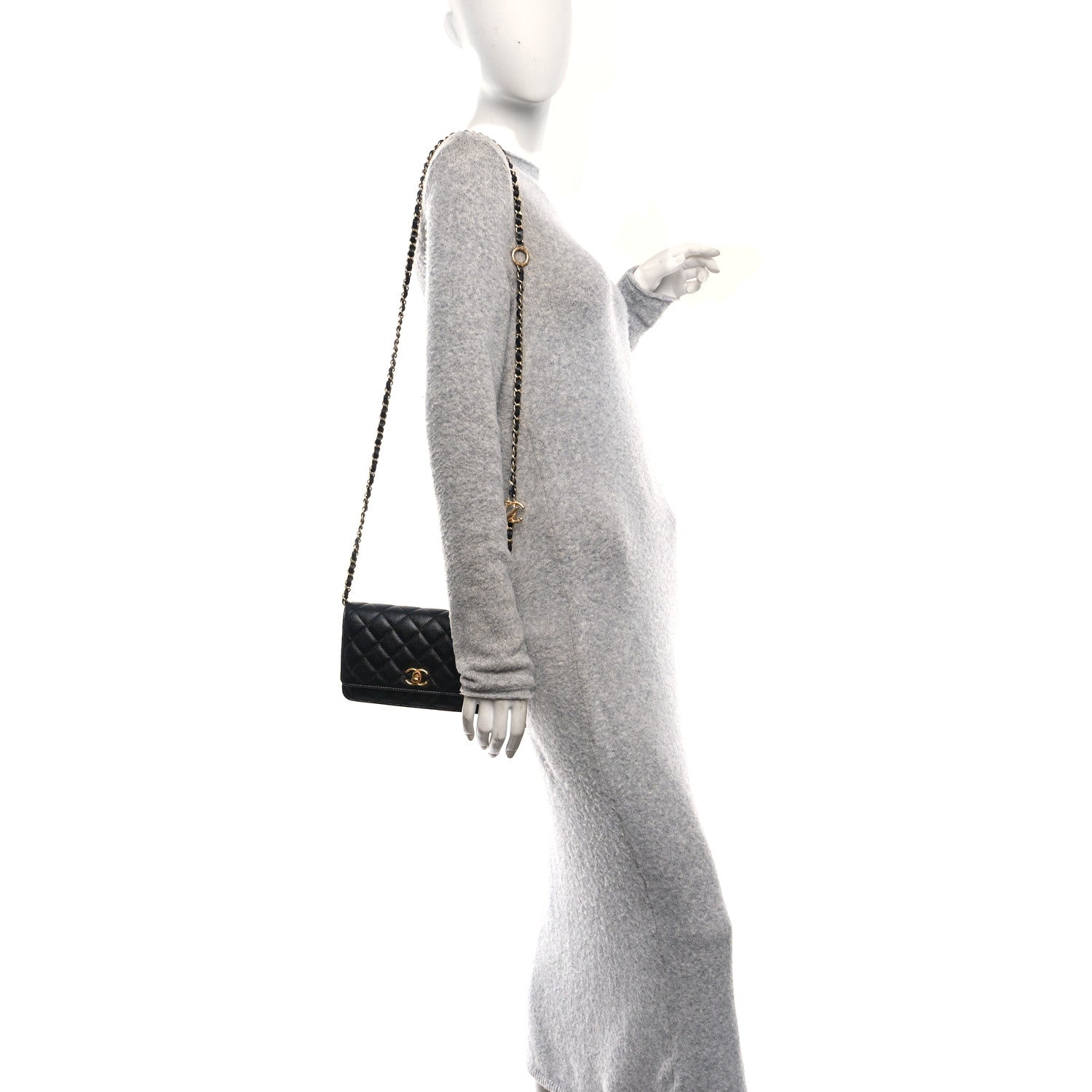 Chanel Pearly Caviar Quilted Fit For You Wallet On Chain WOC Black 2 of 13