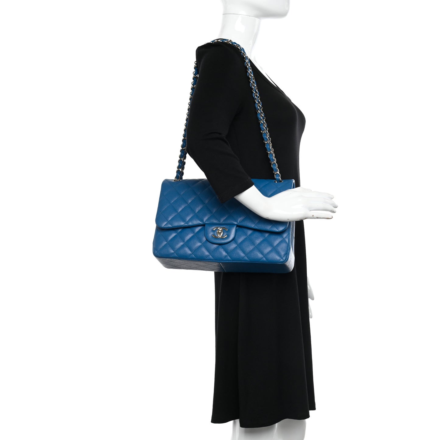 Caviar Quilted Jumbo Double Flap Blue