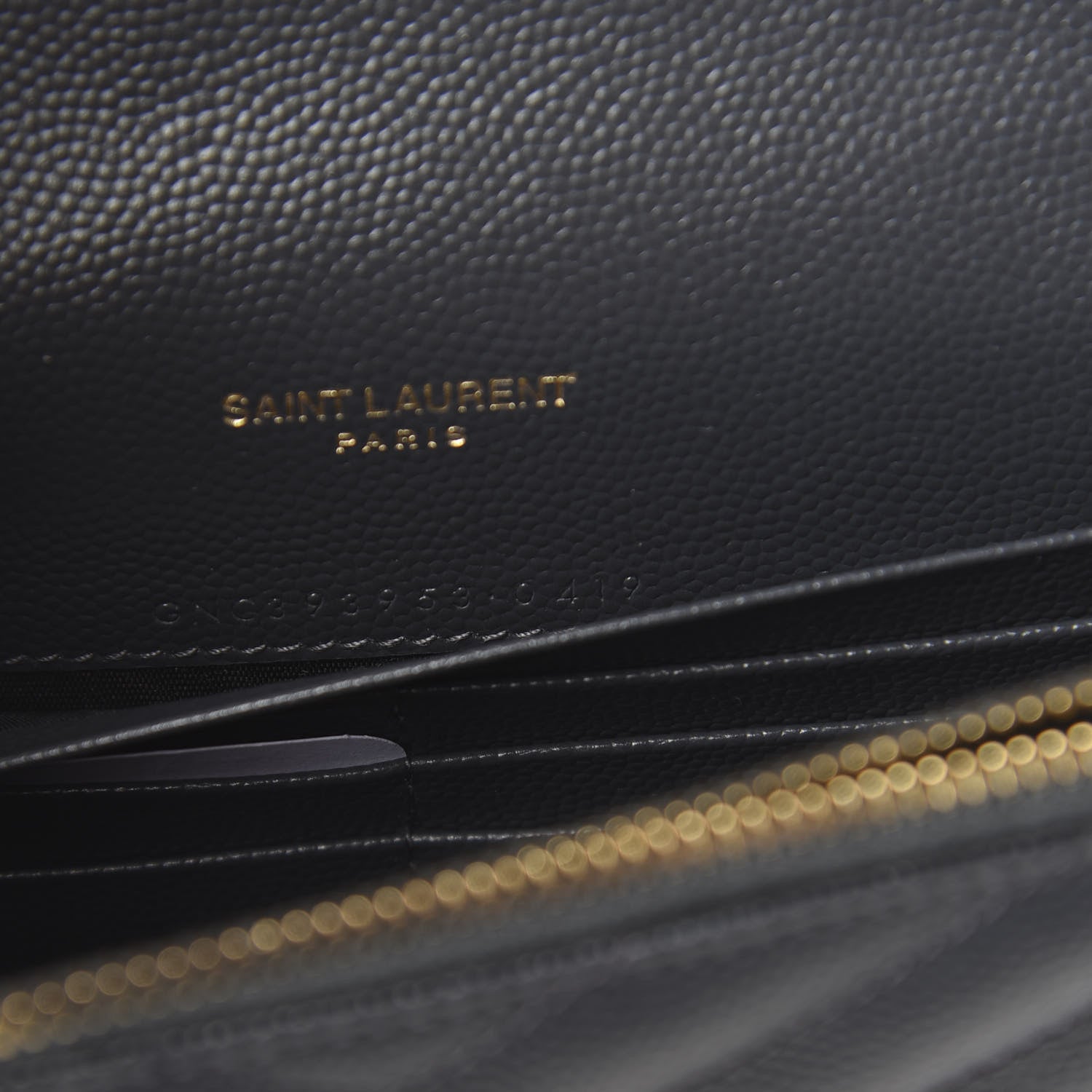 Saint Laurent Grain De Poudre Matelasse Chevron Monogram Envelope Chain Wallet Dark Smog 8 of 12