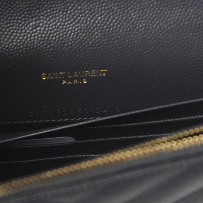 Saint Laurent Grain De Poudre Matelasse Chevron Monogram Envelope Chain Wallet Dark Smog 8 of 12