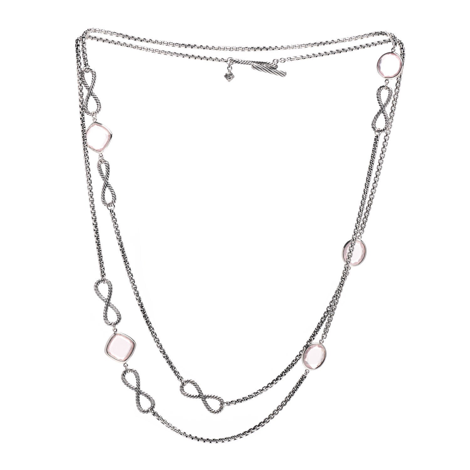 David Yurman Sterling Silver Rose Quartz Infinity Station Necklace 2 of 3