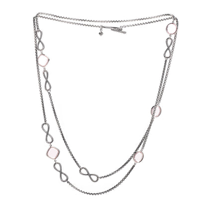David Yurman Sterling Silver Rose Quartz Infinity Station Necklace 2 of 3