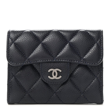 Chanel Caviar Quilted Flap Card Holder Wallet Navy Blue 1 of 9