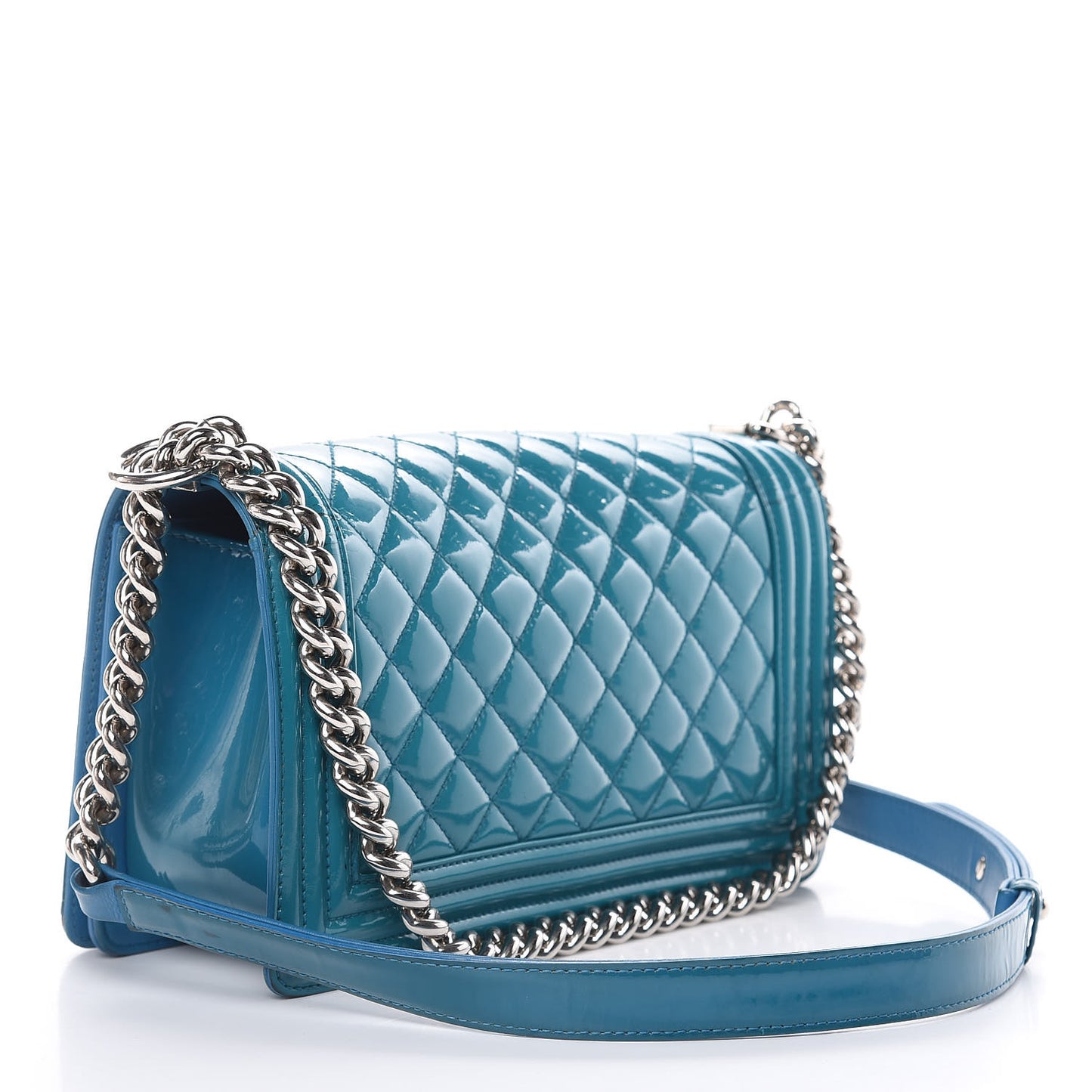 Patent Calfskin Medium Plexiglass Boy Flap Blue