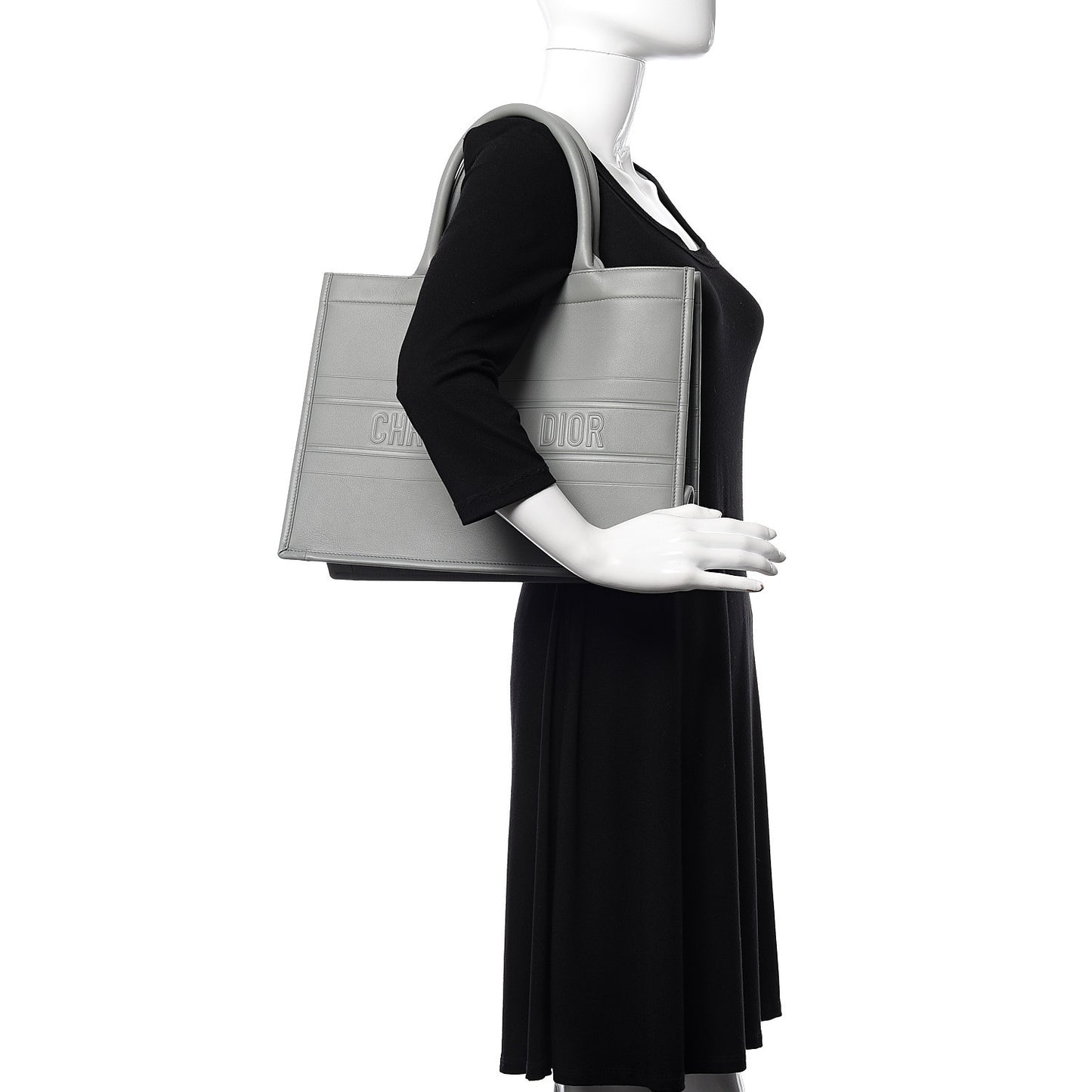 Calfskin Embossed Medium Book Tote Grey Stone