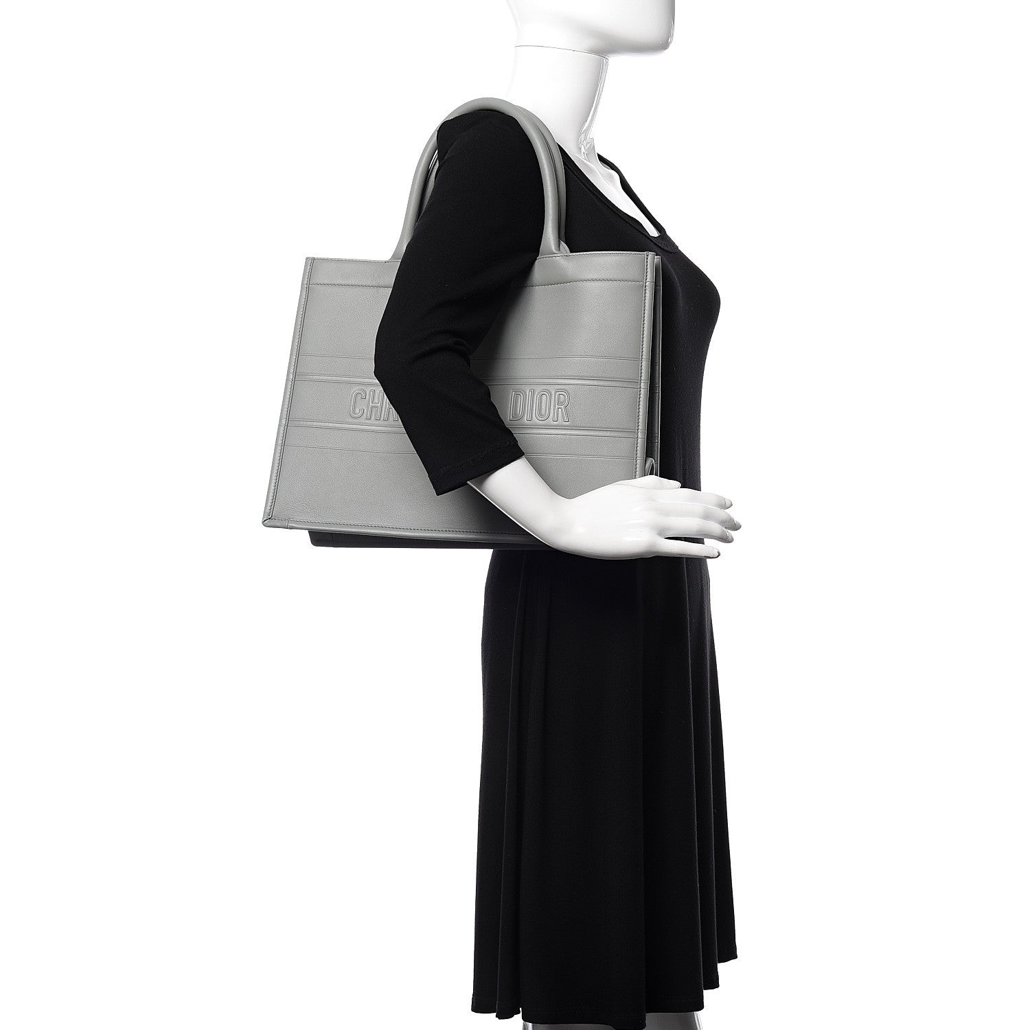 Christian Dior Calfskin Embossed Medium Book Tote Grey Stone 2 of 13