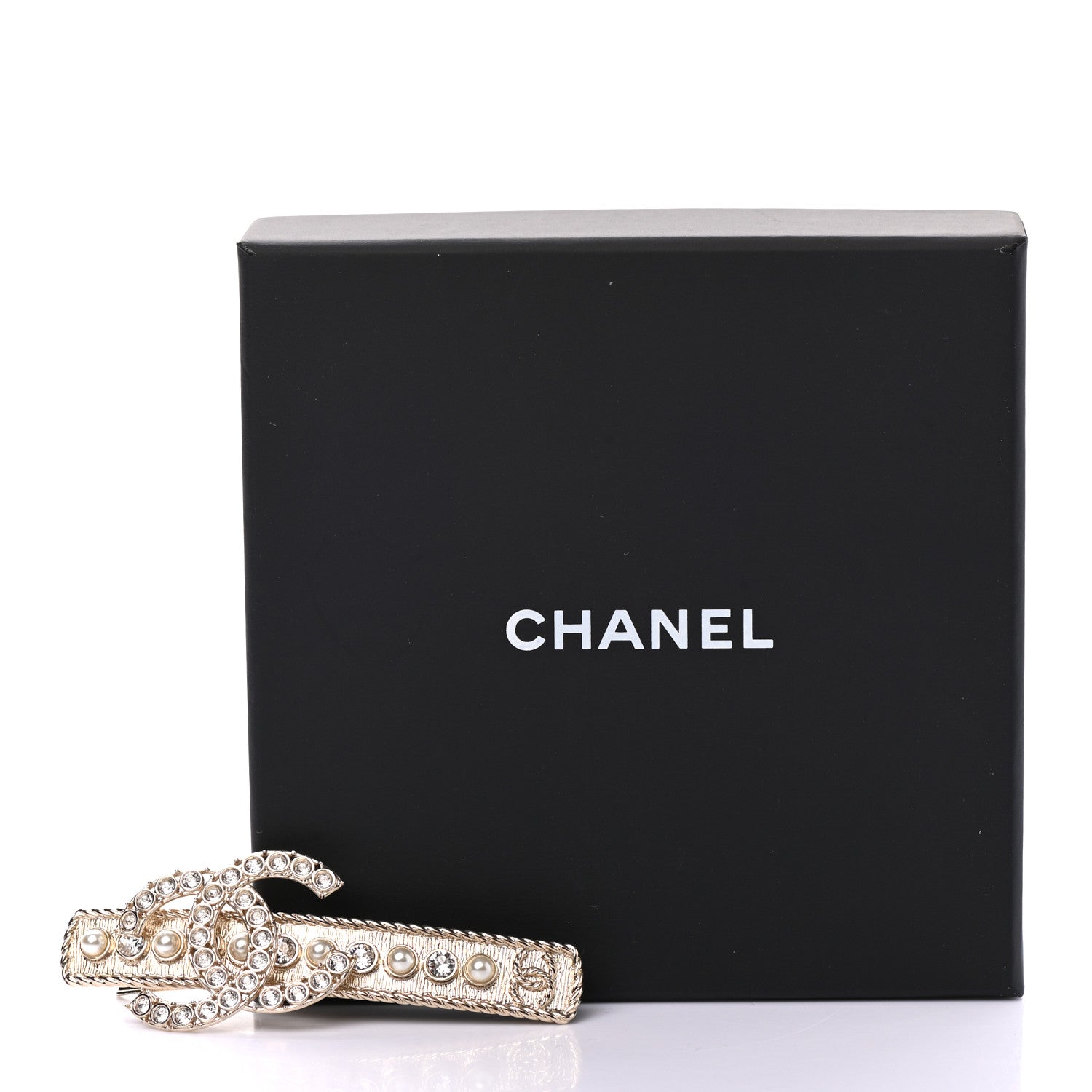 Chanel Metal Crystal Pearl CC Hair Clip Gold Pearly White 4 of 4