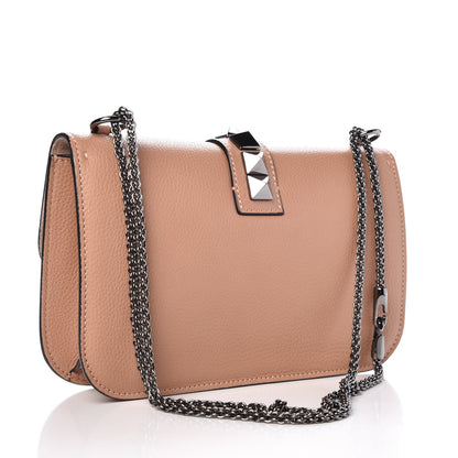 Valentino Garavani Pebbled Calfskin Medium Glam Lock Rockstud Flap Soft Noisette 4 of 7