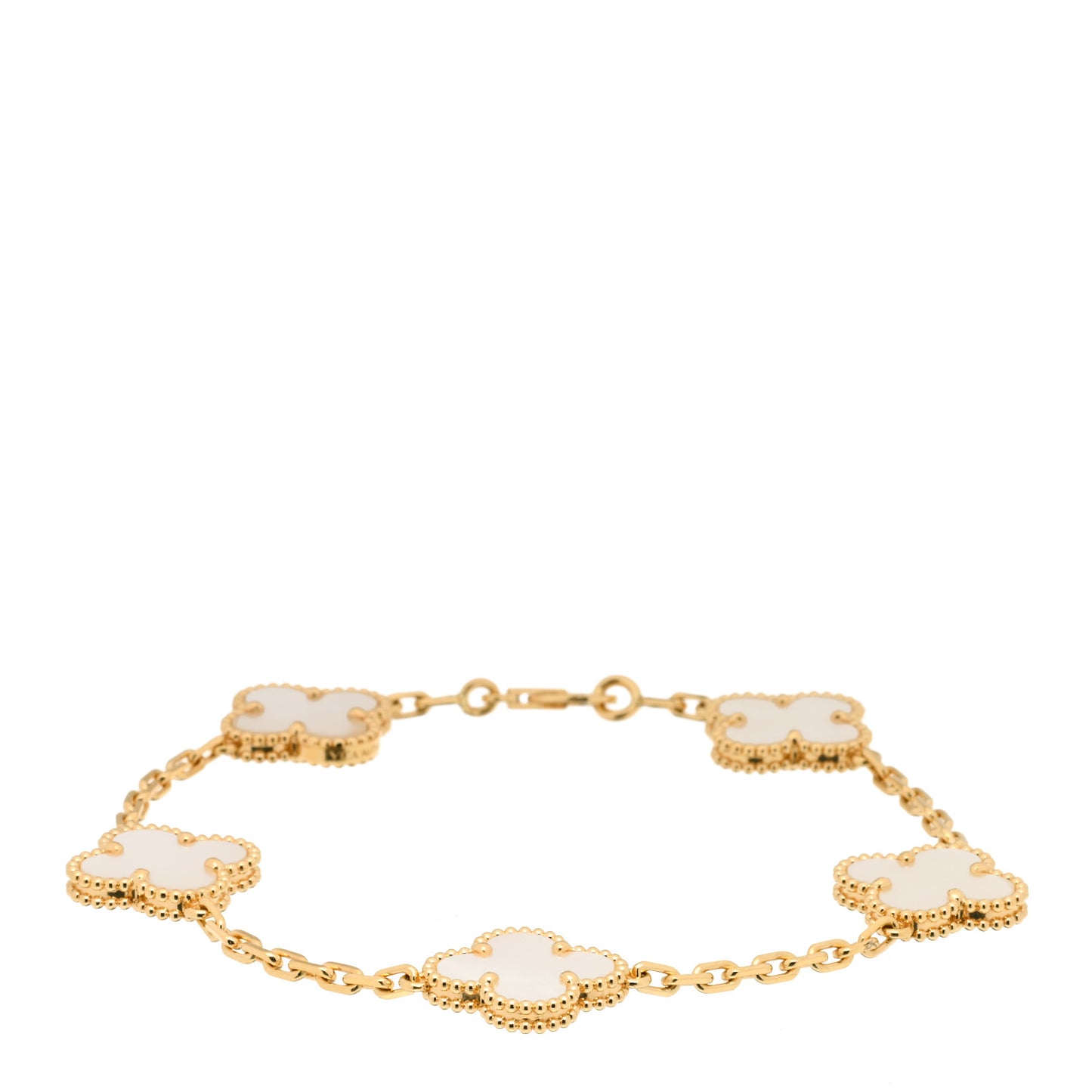 18K Yellow Gold Mother of Pearl 5 Motifs Vintage Alhambra Bracelet