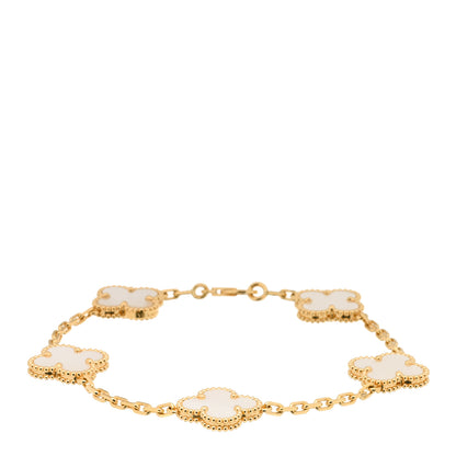 Van Cleef & Arpels 18K Yellow Gold Mother of Pearl 5 Motifs Vintage Alhambra Bracelet 1 of 3