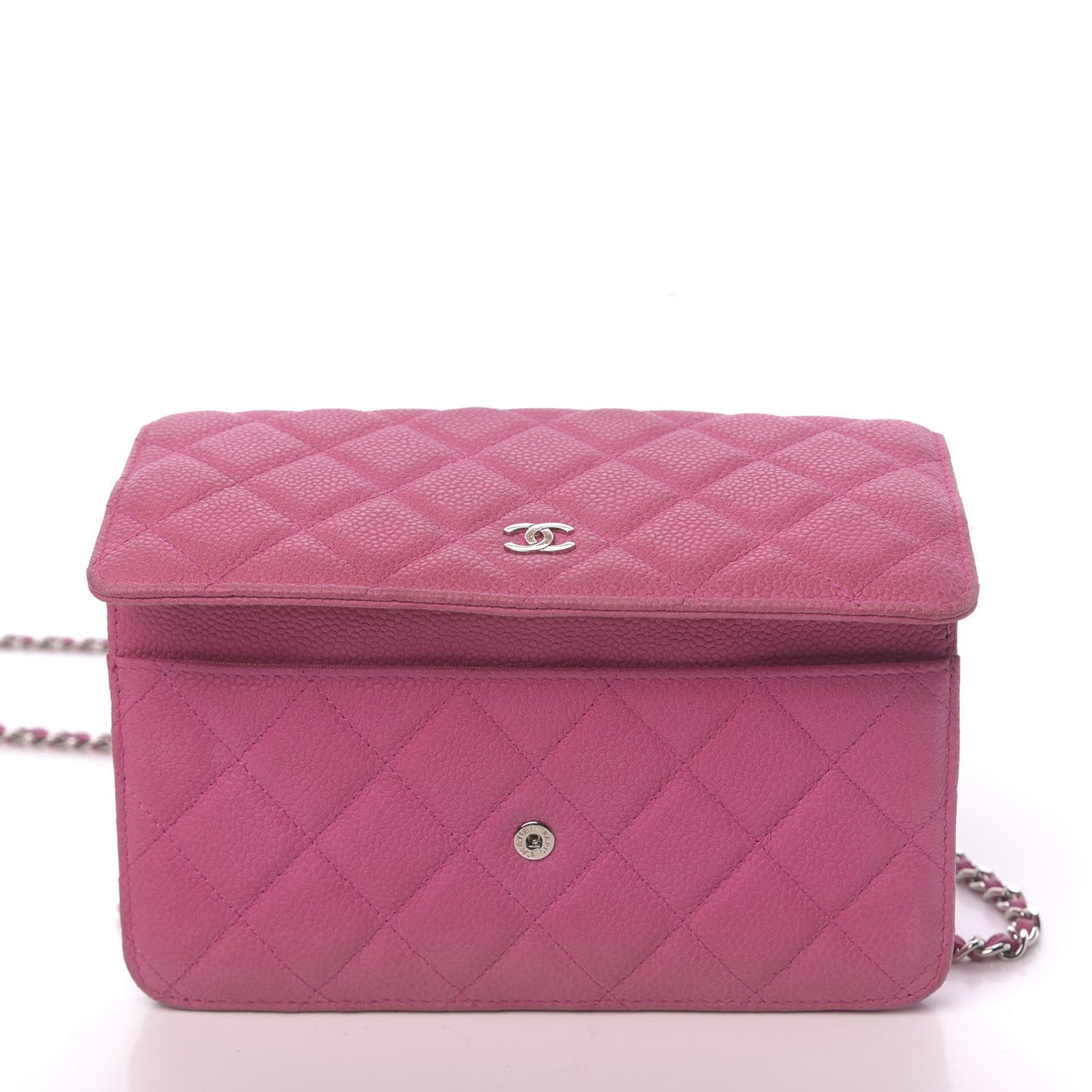 Iridescent Caviar Quilted Wallet on Chain WOC Pink