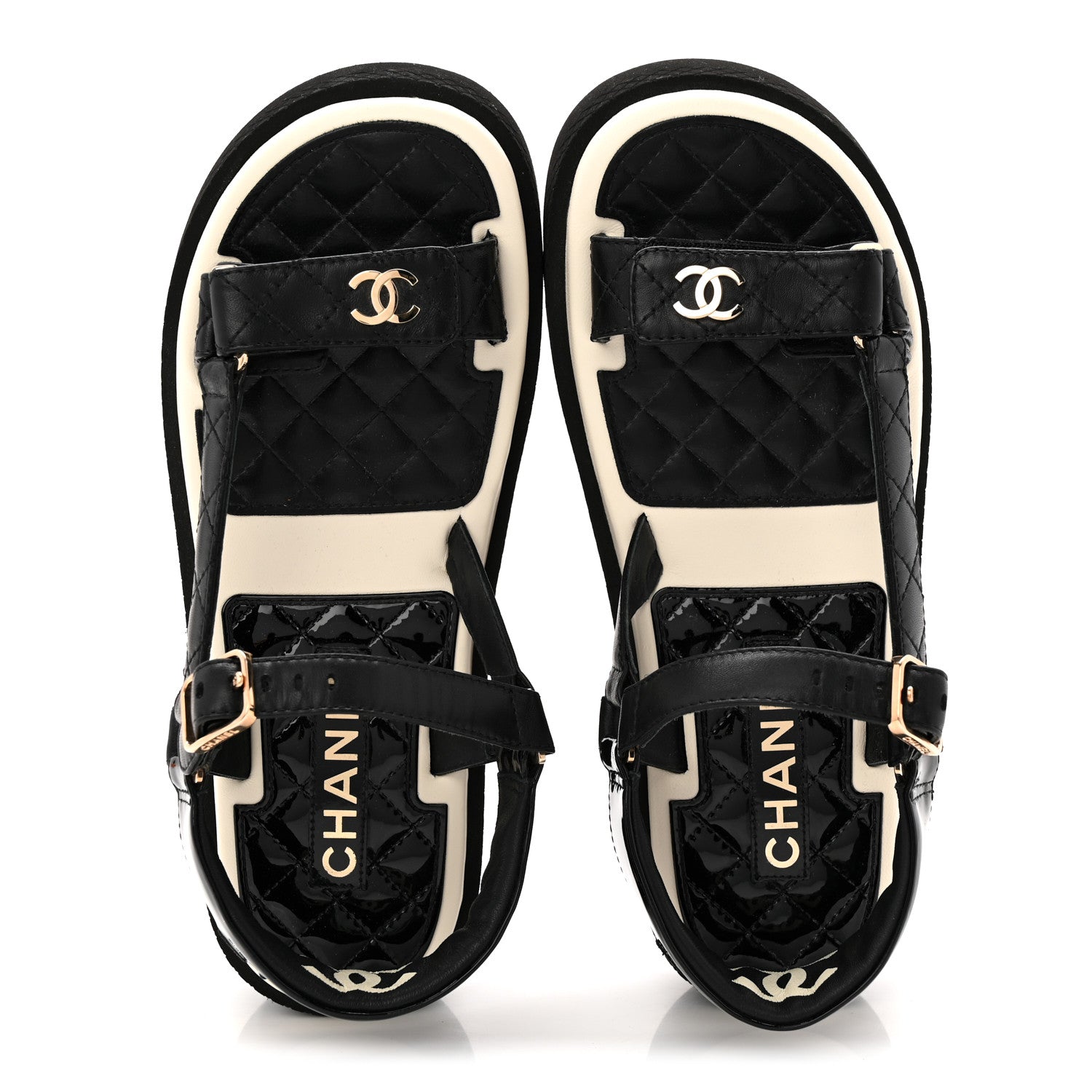 Chanel Lambskin Logo Platform Sandals 38 Black White 1878873