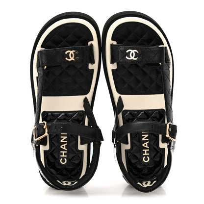 Chanel Lambskin Logo Platform Sandals 38 Black White 2 of 9