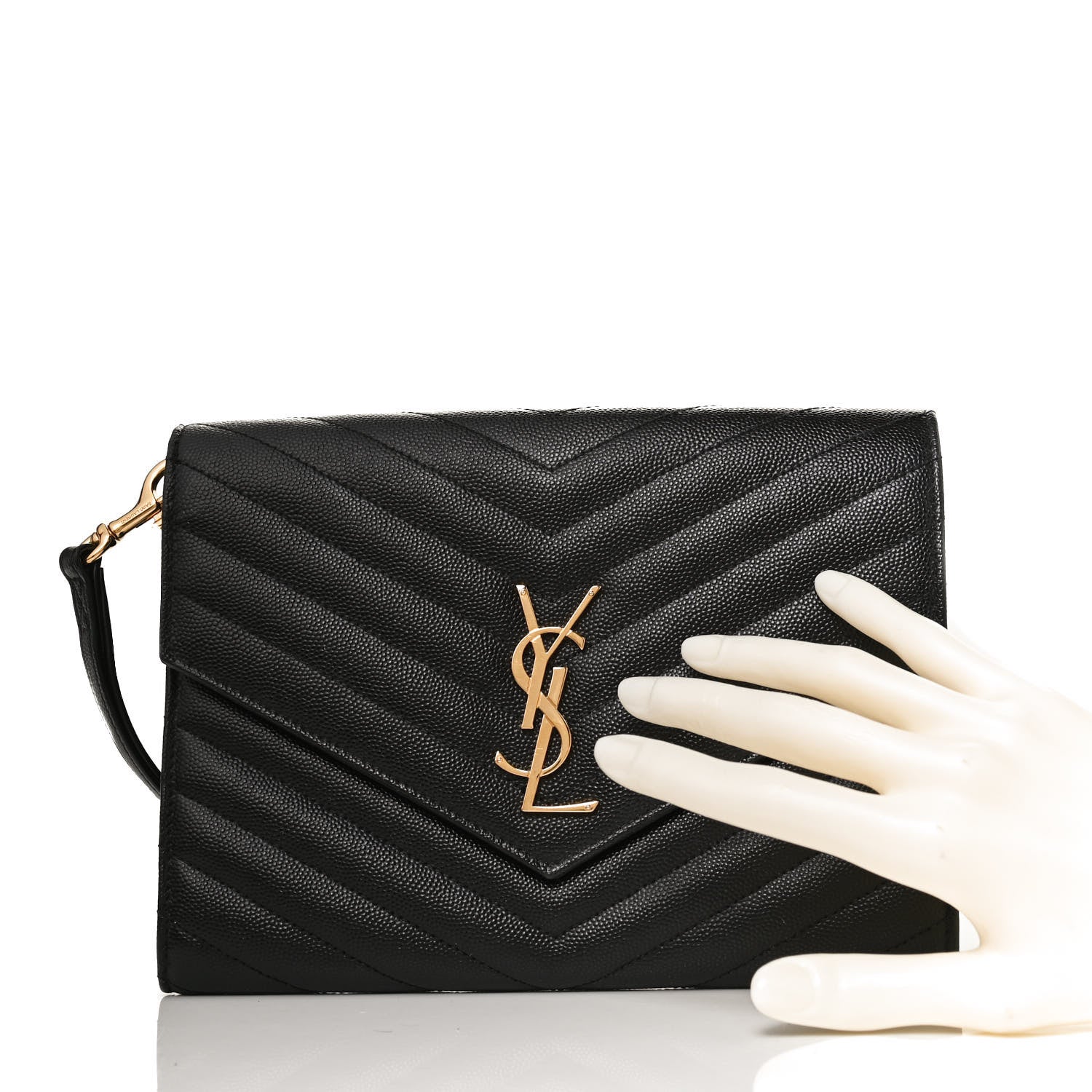 Saint Laurent Grain De Poudre Matelasse Chevron Monogram Envelope Clutch Black 2 of 7