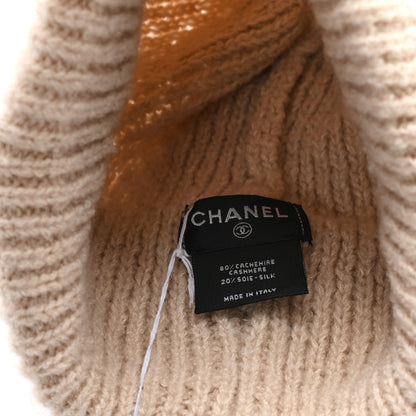 Chanel Cashmere Silk CC Beanie Hat Beige Ecru 5 of 5