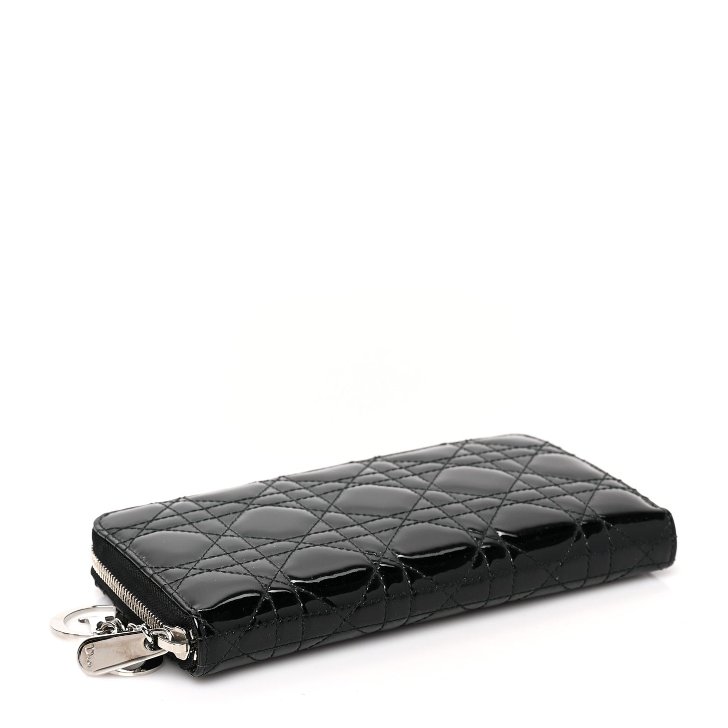 Patent Cannage Lady Dior Continental Zip Wallet Black