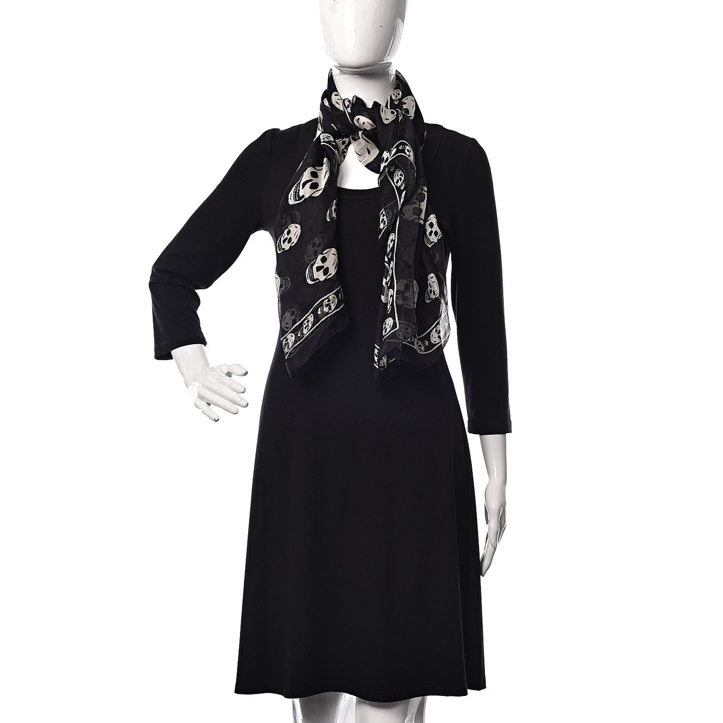 Silk Chiffon Skull Scarf Black Ivory