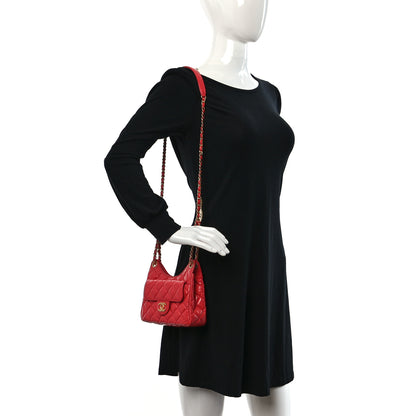 Chanel Shiny Crumpled Calfskin Quilted Small Wavy CC Hobo Red 2 of 11