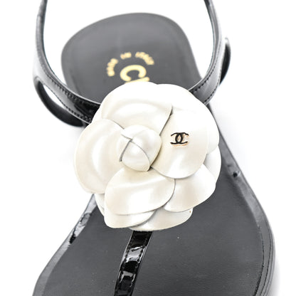 Chanel Patent Camellia Thong Sandals 35.5 Black 5 of 5