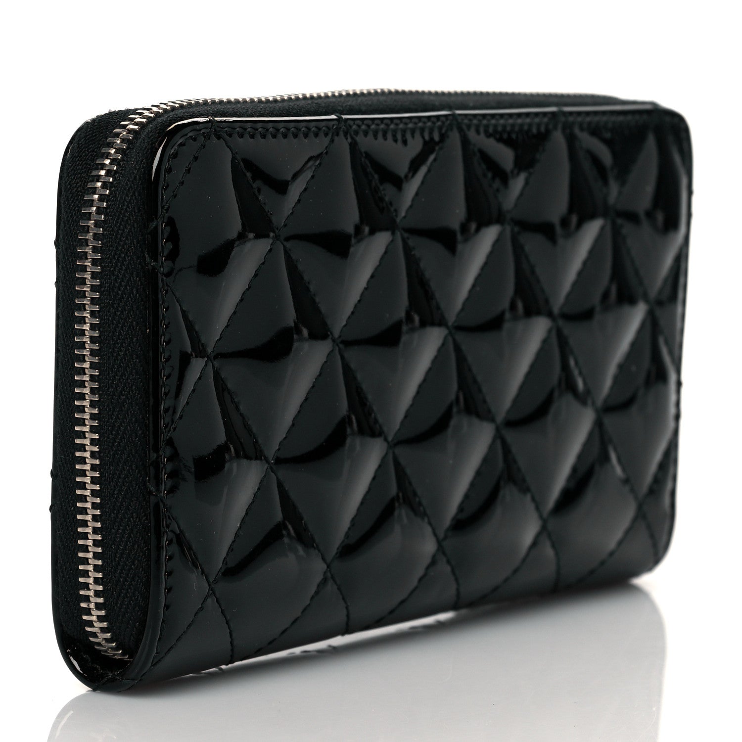 Chanel Patent Quilted Small Zip Around Wallet Black 3 of 10