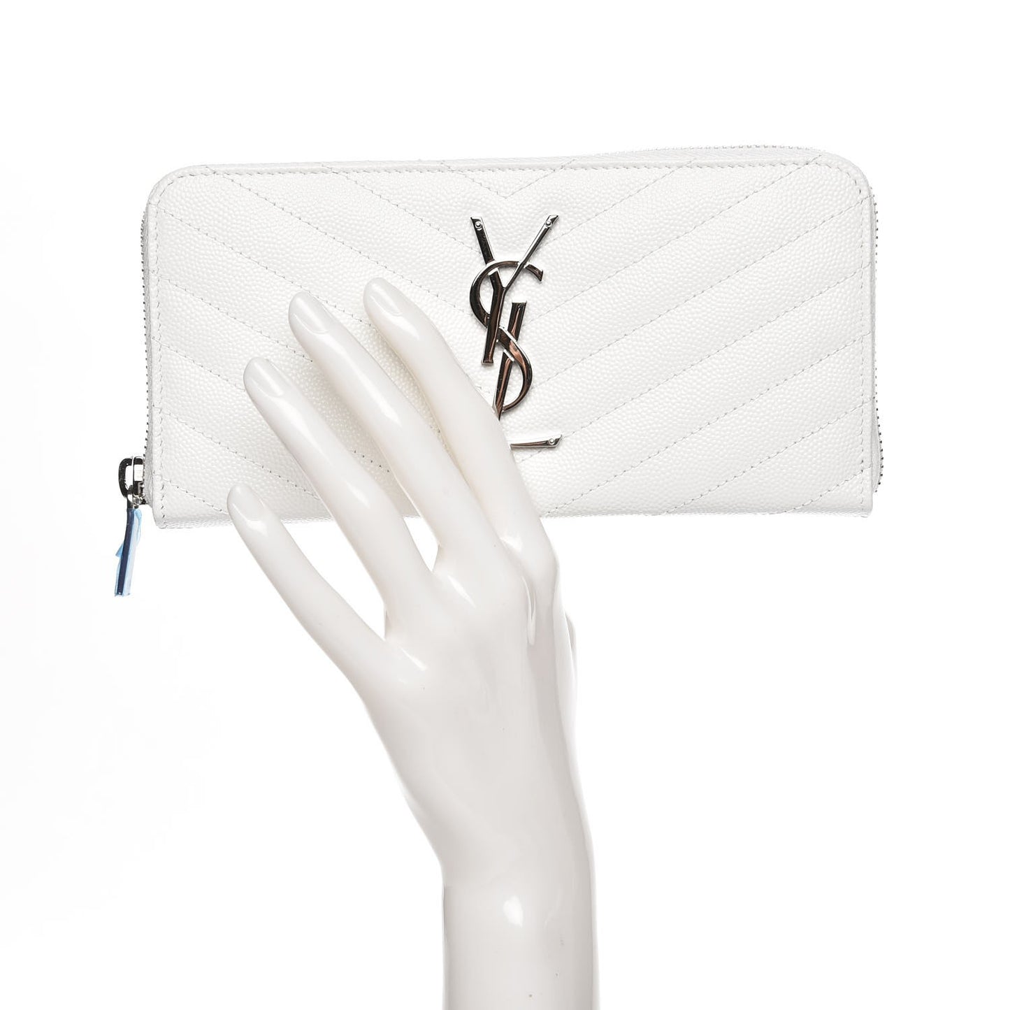 Grain De Poudre Matelasse Chevron Monogram Zip Around Wallet Blanc Optique
