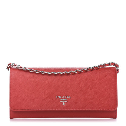 Prada Saffiano Metal Oro Chain Wallet Lacca 1 of 9