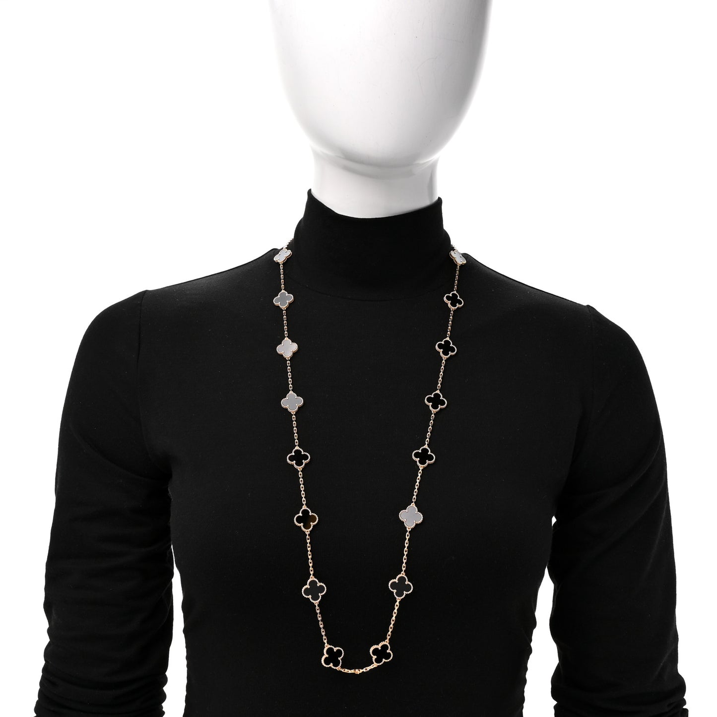 18K Yellow Gold Black Onyx 20 Motifs Vintage Alhambra Necklace