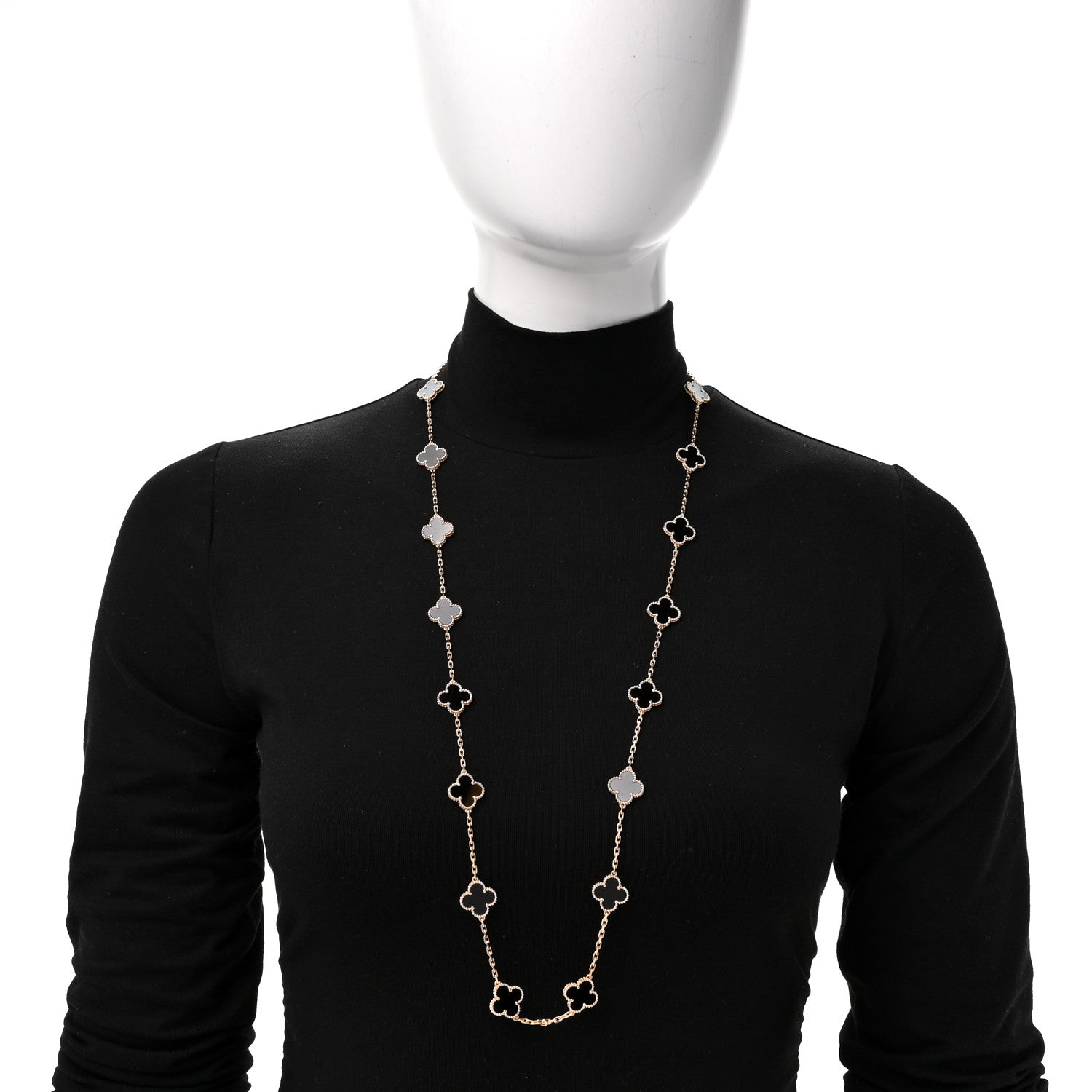 Van Cleef & Arpels 18K Yellow Gold Black Onyx 20 Motifs Vintage Alhambra Necklace 2 of 6