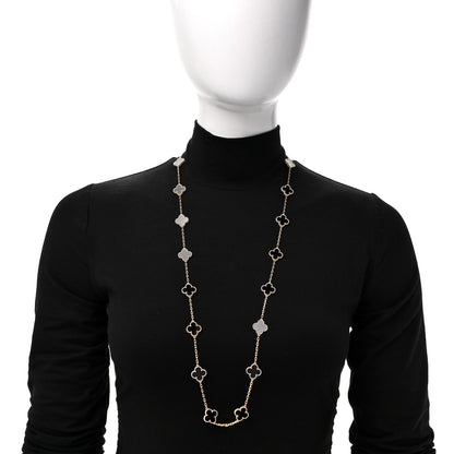 Van Cleef & Arpels 18K Yellow Gold Black Onyx 20 Motifs Vintage Alhambra Necklace 2 of 6