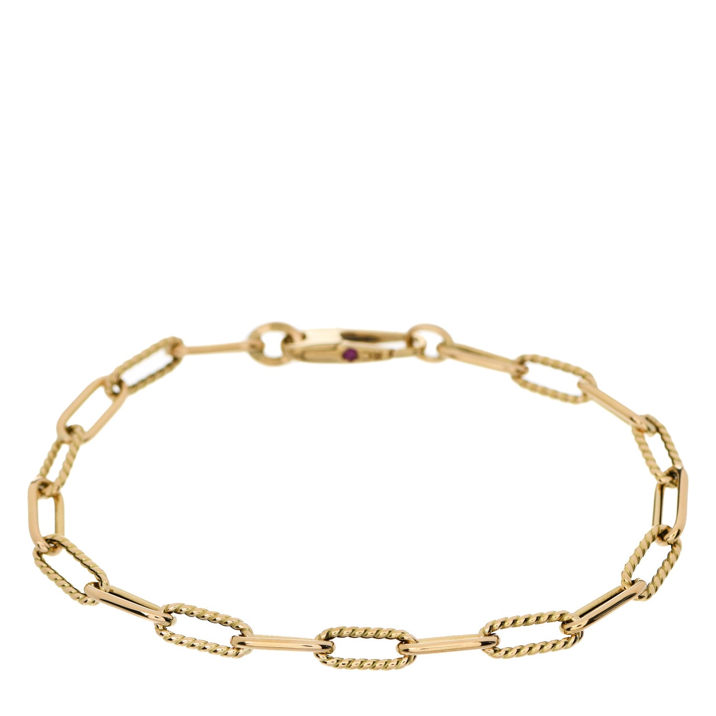 18K Yellow Gold Fluted Paper Clip Link Bracelet