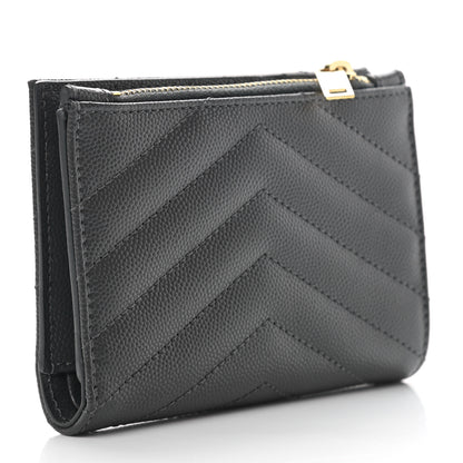 Saint Laurent Grain De Poudre Matelasse Chevron Monogram Zipped Two-Part Wallet Storm 3 of 8