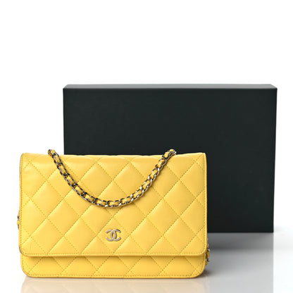 Chanel Lambskin Quilted Wallet on Chain WOC Yellow 19 of 19